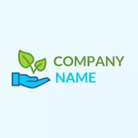 Agriculture Logo Blue Hand and Green Leaf logo design