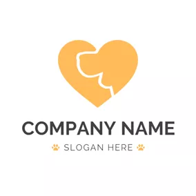 Dog Logo Yellow Heart and Dog Head logo design